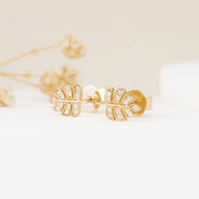 Leaf-Design Lab-Grown Diamond Earrings 0.08 CTW – 26 Round Stones | 10K, 14K, 18K Gold | IGI Certified